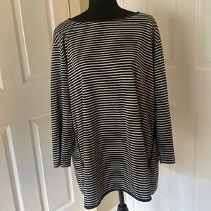 Ruby Road black/cream striped size 2X tunic top 3/4 sleeves. 28” ptp, 31” length
